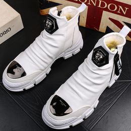 New Men Fashion Casual Ankle Spring Autumn Flock Leather Metal Decoration Riding High Top Hip Hop Shoes b94