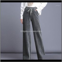 Capris Solid Corduroy Wideleg Pants Womens Spring Autumn 2021 Arrived Fashion Elastic High Waist Loose Straight Flare Trousers1 Qz8Uu Fcwby