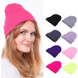 New Women Beanie Hat Warm Autumn Winter Knitted Cap Solid Colour Casual Men Hats Outdoor Ski Beanies