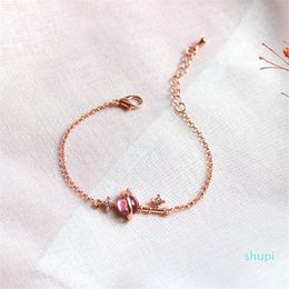 -Phantasie Rosa Chamilia Perlen Schlüssel Modellierung Armband Exquisite Rose Goldene Handkette Kleines Geschenk für Freundin für Mädchen Frau G136