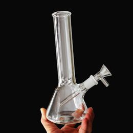 Transparent Thick Smoking Glass Beaker Percolator Bong Fristted Disc Shisha Tobacco Dab Rig Pipes 10 inch Straight Hookah Glass Water Bongs Wholesale
