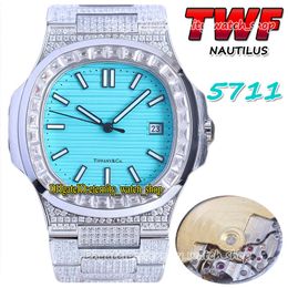 2022 TWF 5711 PP324 A324 Automatic Mens Watch Paved Diamonds Version Blue Dial Square Diamond Bezel Stainless Bracelet Joint model 170 Anniversary eternity Watches