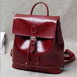 Backpack Korean Fashion Oil Wax Leather Women's Casual Shoulder Bags.