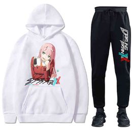 Anime DARLING in the FRANXX Tracksuit Anime Hoodie and Sweatpants Autumn And Winter Men and Women Loose Pullover Sweatshirt H1227