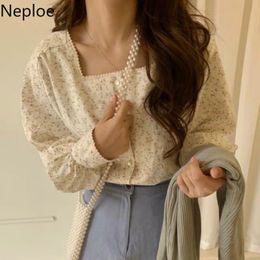 Neploe Blusas Mujer De Moda Vintage Floral Blouses Women Square Collar Puff Sleeve Chiffon Shirt Korean Chic Blouse Tops 210422