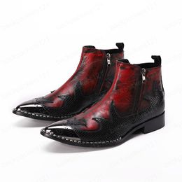 British Bullock Carved Men Ankle Boots Genuine Leather Party Dress Boots Male Pointed Toe Formal Short Boots