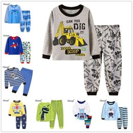 Digger Baby Boy Pajamas Clothes Suits Long Sleeve Cotton Children T-Shirts Trouser Pyjamas Set Kid Sleepwear 2 3 4 5 6 7 Years 210413