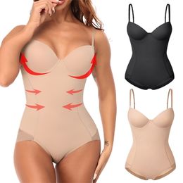 Women's Shapewear Bodysuits Waist Trainer Vest Slim Full Body Shaper Built-In Bra Camisole Tops Tummy Control Slimming Underwear 211218