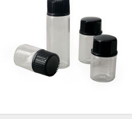 2021 5ml 6ml 7ml 10ml 14ml Mini Glass Bottles With Plastic Black Screw Cap Vials Plastic Jars 100pcs