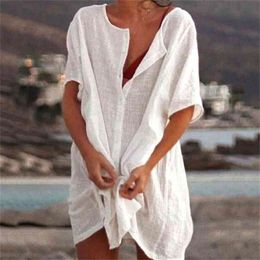 Women's Beach Blouse Summer Button Swimsuit Shirts Sunscreen Bikini Cover Up Tops Blusas Mujer De Moda 210401