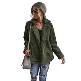 imitation fur coat women's collar short long sleeve artificial green lamb cashmere 211207