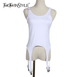 TWOTWINSTYLE Casual Loose Women Vest O Neck Sleeveless Spaghetti Strap Irregular Hem Tank Tops For Female Clothes Summer Fashion 210407