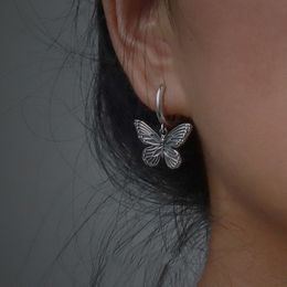 Vintage 90s Butterfly Alloy Silver Colour Hoop Earrings For Women Girl Trendy Harajuku Cool Hip Hop Animal Earrings Jewellery