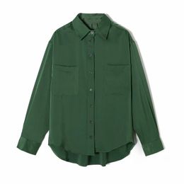 Women Pocket Decoration Long Sleeve Shirts Female Turndown Collar Blouses Casual Lady Loose Tops Blusas S8268 210430