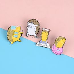 Cute Hedgehog Brooch Pins Cartoon Animal Enamel Lapel Pin for Women Men Top Dress Cosage Fashion Jewelry Will and Sandy