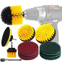 12PCS/6PCS Electric Washing Brush Electric Drill Set Power Scrubber Screwdriver Scrub For Car Bathroom Kitchen Cleaning Tools 211215