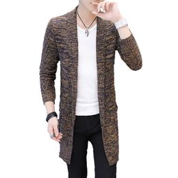 Men's Spring Sweater Knitted Cardigan X-long Coat Autumn Sweaters Solid Colour Sweatercoat 210909
