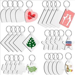 Party Favour DIY Sublimation Blank Keychain Heat Transfer MDF White Key Rings for Present Making Single-Side Printed Festive Supplies