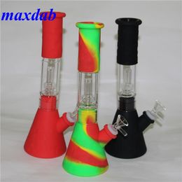 Silicone Bongs hookah Repeatedly Filtration Water Silicone Pipes Percolator Glass Tube 14mm Joint Size Beaker Bong Pater Pipe Dab Rig