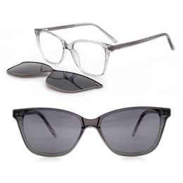 Fashion Sunglasses Frames Acetate Clip On Unique Shape Optical Glasses Frame With Magnetic Steel Rim Polarised Lenses H7801