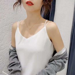 Korean Chiffon Tops Women V-neck Backless Tank Sexy Vest Black Crop Plus Size Woman Sleeveless Halter Camis 210531