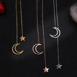 Gold Colour Titanium Steel Star Moon Necklaces & Pendants, Fashion Statement Necklace Women Silver Neclace Colar Jewellery Chains