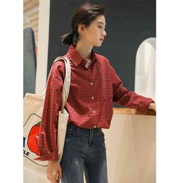 spring Vintage Plaid Shirt female Oversize Tops Women Long sleeve Girls Blouse Summer Plus Size Blouses femme Blusas 210423