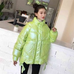 Winter Women Bright Colour Short Down Coat 90% White Duck Pink Parkas Stand Collar Thickness Warm Loose Outwear 210430