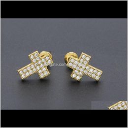 Stud European And American Selling Hiphop Crosses Micro Zircons Copper Earrings Mens 0Bunu Haphv