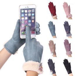 Cashmere Thick Wrist Winter Crystal Warm Touch Screen Driving Gloves Comfortable Animal Letter Suede Fabric Free Size 1Pair1