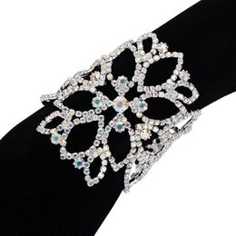 Shiny AB Crystal Stone Exaggerated style Flowers Charm Bracelets Chain For Wrist Bridal Bangles Gift Jewelry Accessories