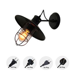 Wall Lamp NUNU 5.9 Ft Button Corded Or Hardwired Industrial Iron Light Clear Glass Lampshade For Bedside Reading Loft Corridor Bar