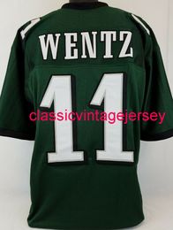 Men Women Youth Carson Wentz Custom Sewn Green Football Jersey XS-5XL 6XL