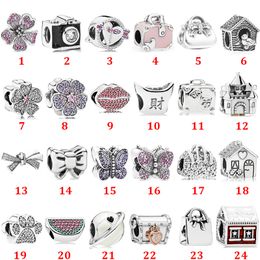 925 Sterling Silver Camera Earth House Gift Box Bow Knot Fixed String Hanging Pieces DIY Beads Charm Bead Fit Pandora Bracelet Necklace Jewellery gift