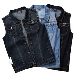 Plus Size 8XL 7XL 6XL 5XL Men's Vests Cotton Jeans Oversized Sleeveless Jacket Solid Cowboy Outdoors Simple Design Waistcoat