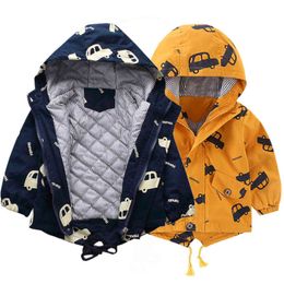 Winter Boys Jackets Thick Warm Outerwear Child Catoon Hooded Coats Plus Velvet Kids Windbreaker Baby Coats Clothing 211111