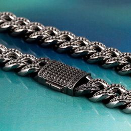 12mm Glittering Cuban Mesh Chain, 18 / 20 Inch Black Necklace, Cz Mini Suit, High Quality Rap Chain, Hip Hop Jewellery Q0809