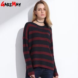 Long Knitted Sweater Pullover Women Spring Plus Size Jumpers Oversized Striped Shirt Knitwear Female Tops 210428