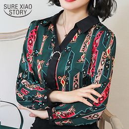 Long Sleeve Chiffon Women Print Large Size Style V-neck Women's Work Blouse Tops 2334 50 Shirts 210415