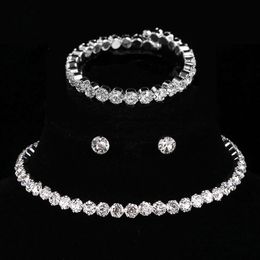 Wedding Necklace Earrings Bracelet Set For Women Circle Crystal Bridal Jewellery Sets Silver Colour African Beads Rhinestone