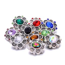 Wholesale Vintage Rhinestone Snap Buttons Clasp 18mm Metal Decorative Oval Zircon Button charms for DIY Snaps Jewellery Findings factory suppliers