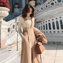 Women 2 Piece Set Knitted Turtleneck Sweater Bottoming Shirt +High Waist Suspender Wide-Leg Pants Clothing Fashion 210429