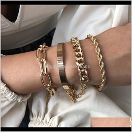 Link, Jewellery Drop Delivery 2021 4Pcs/Set Hip Hop Bangles For Women Men Chunky Thick Cuban Bracelets Punk Vintage Sier Gold Twisted Rope Chai