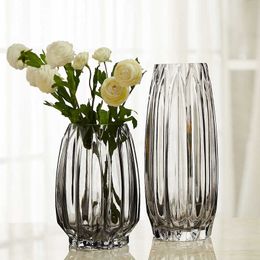 Nordic Thicken Transparent Black Glass Living Room Vases Home Decor Dried Flower Bottle Bar Decoration