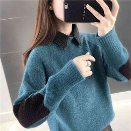 Women Sweaters Pullover Knitted for Pullovers Woman Long Sleeve neck White Plus Size 210427
