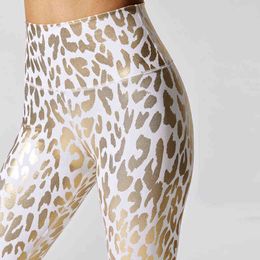 Elastic Leopard Print Glitter Sexy Leggings Women High Waist Sport Yoga Pants Fitness Push Up Gym Slim Leggings Tights H1221