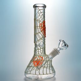 Glass Bong Glow in the Dark Hookahs Spider Web Bongs 18 Female Joint Oil Dab Rigs Straight Type Water Pipe With Diffused Downstem & Bowl GID02