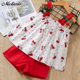 Melario Summer Baby Girls Clothing Sets Toddler Kids Cute Suits Casual Girls Cherry Tops Pants Suit 2pcs Print Kids Costume 210412