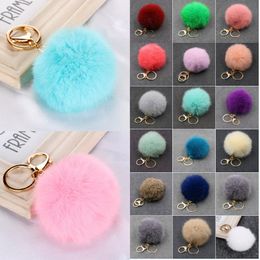 8cm Imitate Rabbit Fur Ball Key Rings Holder Lady Stylish Fluffy Pompom keychain Absolutely Love Charm keyring Pendant Gift