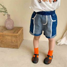 Unisex fashion patchwork denim shorts Korean style boys and girls casual 210723
